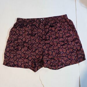 Vintage Victorias Secret Silk Boxer Shorts-Large-Paisley Print-Elastic Waist-90s